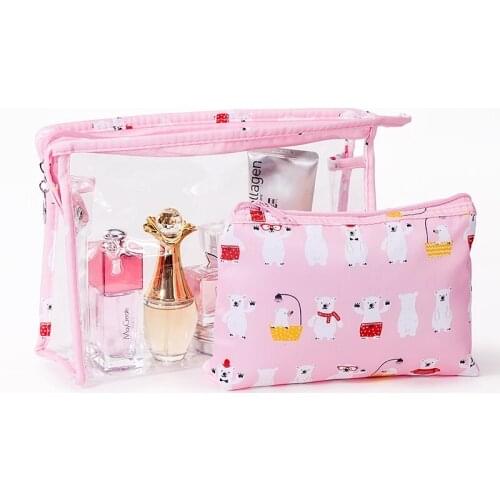 Cartoon Transparent Makeup Bag Set Waterproof Portable Make Up Travel Necessity Beauty Case Organizer Wash Pouch