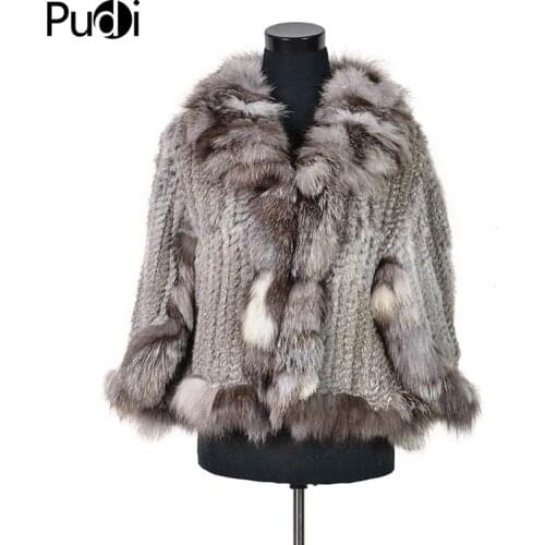 CK709 NEW Real Rabbit Fur Knitted Shawls /poncho With Real Fox Fur Collar Womens Fashion Solid Scarves & Wraps