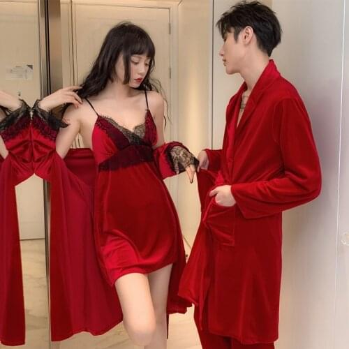 FZSLCYIYI Lovers' Sleepwear Velour Women Nightwear Casual Couple Robe Set Kimono Gown Long Sleeve Intimate Lingerie Nightgown