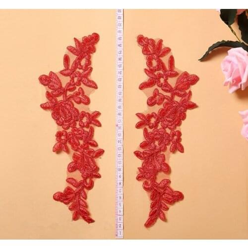 Wholesale Vintage Red car lace applique Design Floral Lace Patches Bride Veil Netting Wedding Fabric Applique Trims Lace Patch