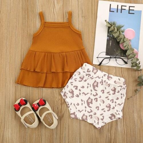 0-3Y Newborn Baby Girl 2Pcs Clothes Set Summer Sleeveless Ruffle Ribbed Tank Top + Leopard Print Pants Cotton Outfits