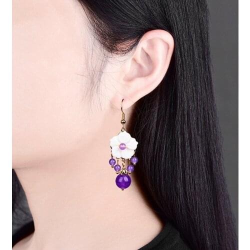 Simplicity Original Violet Chalcedony Natural Shell Vintage Eardrop Fashion Trend Superior Quality Earrings Woman Bijoux