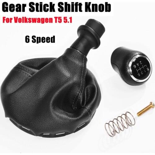 6 Speed Gear Stick Shift Knob Leather Boot For VW Transporter Multivan Caravelle T5 5.1 2003 2004 2005 2006 2007 2008 2009 2010