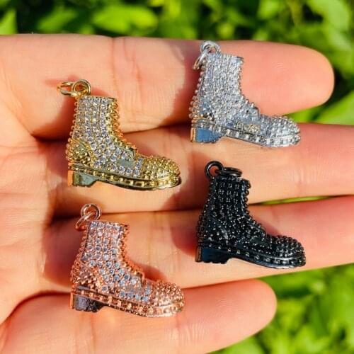 5pcs 3D Boots Charm for Women Men Bracelet Necklace Making Cubic Zirconia Pave Pendant Handmade Jewelry Accessories Wholesale