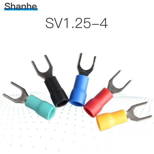 SV1.25-4 Furcate Fork Spade 22~16AWG Wire Crimp pressed terminals Cable Wire Connector 100pcs