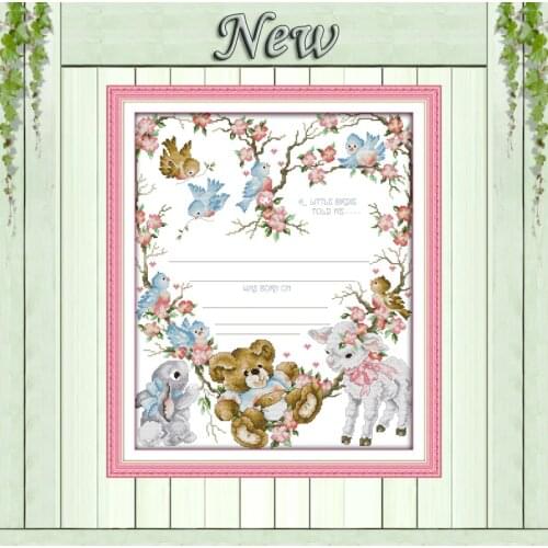 Birth certificate bear birds cartoon painting counted Print on canvas DMC 11CT 14CT Cross Stitch Needlework kits embroidery Sets