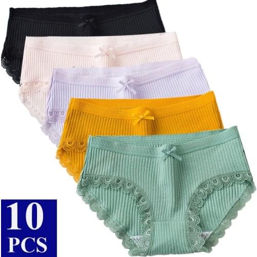 10Pcs Bow Lace Cotton Panties Women Lingerie Femme Sexy Underwear Women Panties Sexy Briefs Bragas Mujer Majtki Damskie