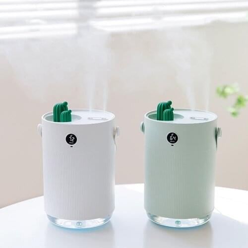 1000ML Air Humidifier Can Detect Humidity Ultrsonic Cool Mist Aroma Diffuser with Colorful LED Light Cactu USB Humidificador