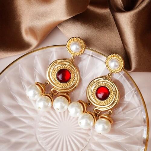 Vintage Layer White Pearl Tassel Earrings Party Women Round Geo Statement Pendant Earring Jewelry Accessories Brinco