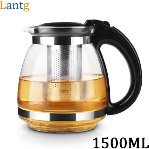 High Quality 1.5L Steel Stainless Glass Teapot Water Kettle With Filtering Mesh Tea Kettle Drinkware