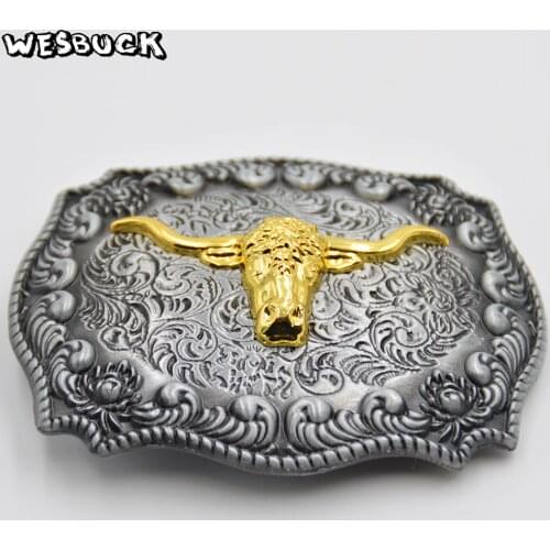 WesBuck Brand Gold Bull Belt Buckles for Men Women Animal Western Buckles Metal Cowboy Cowgirl Buckle With PU Belt Ceinture