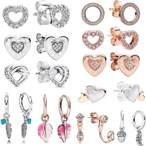 New Real 925 Sterling Silver Earring Shining Heart-shaped Rose Gold Earrings For Women Wedding Gift Fashion Jewelry