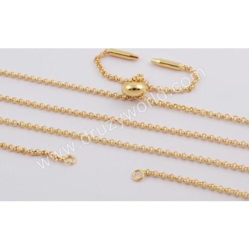 BOROSA 10PCS 24inch Gold Electroplated 1mm Thin Connector Brass Chains Adjustable Chains for Necklace Jewelry Making PJ291