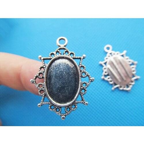 10pcs Antique Silver/Antique Bronze Oval Flower Border Base Setting Tray Bezel Pendant Charm,fit 13mmx18mm Cabochon/Cameo