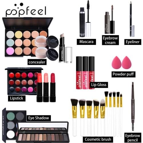 15/19/25PCS All In One Makeup Sets Eyeshadow Concealer Lip Gloss Mascara Eyebrow Pencil Powder Puff Lipstick Eyeliner TSLM2