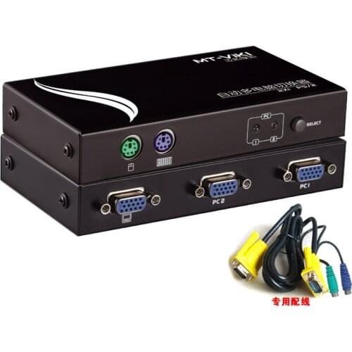 2 Port auto PS/2 KVM Switch 250MHz 1920x1440 with cables hotkey button switch, wide screen 1080P MT-271C-L