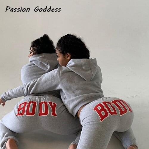 2 Piece Gray Tracksuits Women Set Streetwear Loose Hoodies Sweatshirts Sweatpants Casual SuitsFitness Joggers Two Piece Outfits