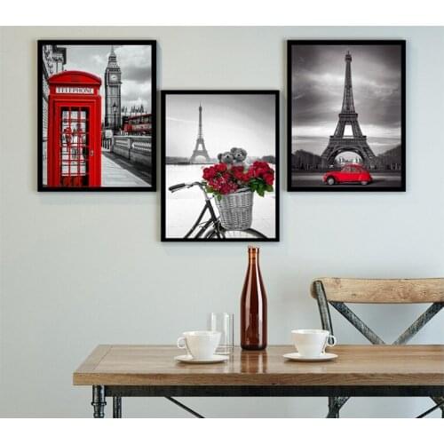 3d full square round diy diamond painting Europe red car tower 5d diamond embroidery Landscape diamond art cross stitch 3pcs set