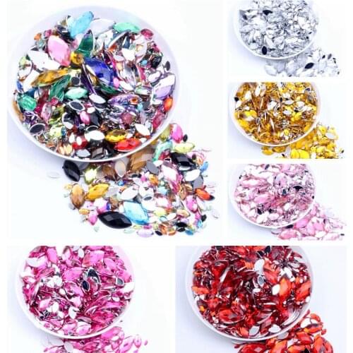 3x6mm 300pcs Acrylic Craft DIY Gems Flatback Marquise Earth Facets Normal colors Acrylic Rhinestone Strass Nail Art Decorations