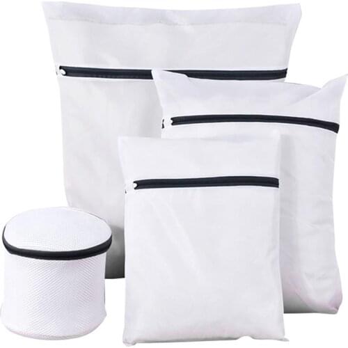 4pcs Simple Portable Mesh Laundry Bag Zipper OrganizerTravel Storage Clothes Blouse Bra Stockings Underwear Washing Bag