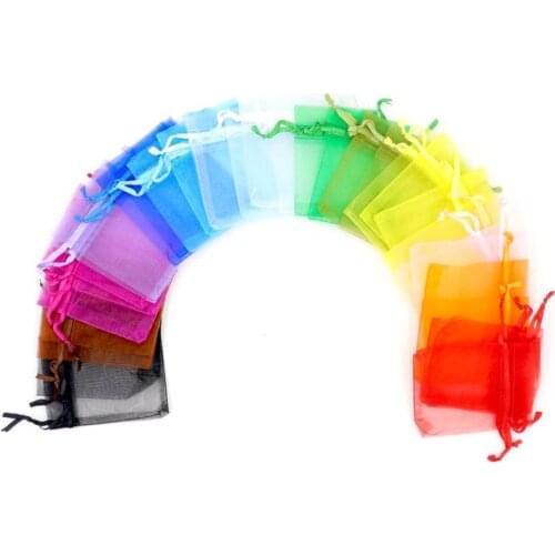 50pcs 3 Sizes Colorful White Transparent Packs Drawstring Pouch Sachet Organza Gift Bag For Jewelry Wedding Party Beads Packing