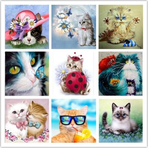 Diamond-Painting Cat Diamond Embroidery Animal Diamond Cross Stitch American Style Home Decor Resin Diamond Art