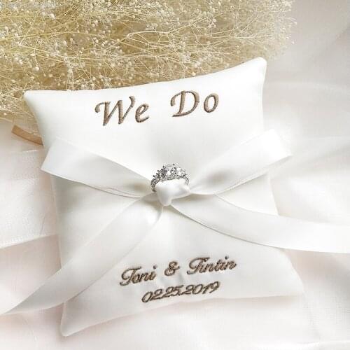 Free Shipping1pcs Custom Embroidered Logo Ribbon Engagement Wedding Marriage Proposal We Do Ring Pillow Event Decor