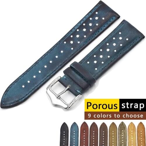 Onthelevel 2021 New Soft Leather Watch Band 20mm 22mm Watch Strap Multiple Colour Blue Black Yellow Breathable Wristband #E