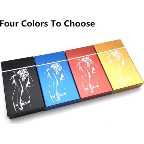 Sexy Girl 100mm Slim Longer Cigarette Case Black Blue Red Golden Cigarette Boxes Aluminium Alloy&Good Plastic Cigarette Case