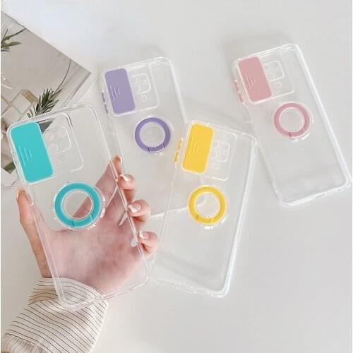 Finger Ring Holder Stand Cover For Redmi Note 10 Pro 9S 9T 9 Power Xiaomi Mi 11 11i 11X POCO F3 M3 Candy Color Clear Phone Case