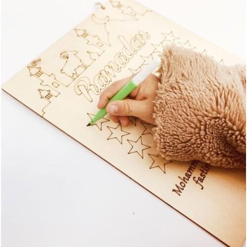 Wooden Ramadan Countdown Calendar DIY Graffiti EID Mubarak Decoration with Pens