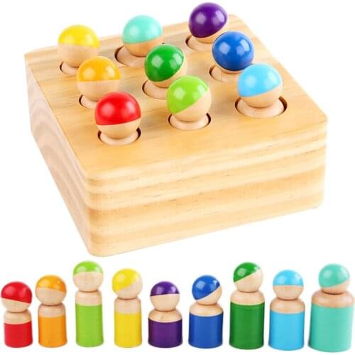 Baby Montessori Rainbow Doll Blocks Wooden Toy Friends Peg Dolls Matching Games Fine Motor Grasp Training Early Educational Toys