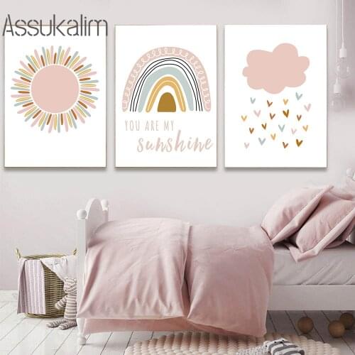 Nursery Wall Art Canvas Print Rainbow Sun Painting Clouds Poser Heart Pictures Nordic Posters Quotes Prints Kids Bedroom Decor
