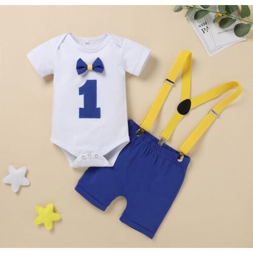 Infant Sets Baby Boy Bow Tie Romper Bodysuit Funny First Birthday Clothes Outfits Set Baby Boy Clothes Conjuntos De Menino