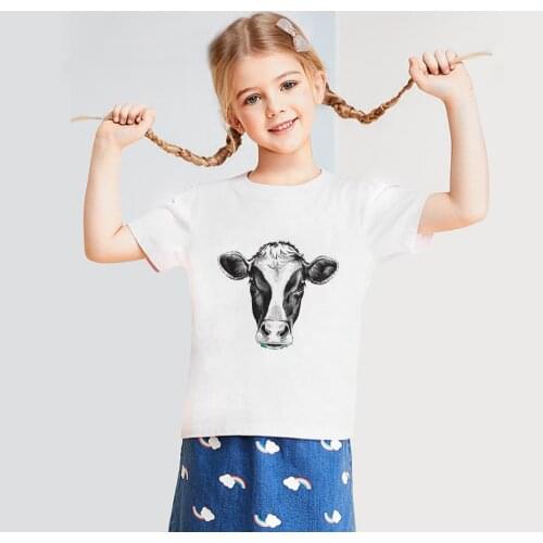 Vegan 2-12T Children T-shirt Cute Animal Cows Printed Toddler Girl Tshirt Home Casual Soft Girls Aesthetic Clothes Kids Tops Tee