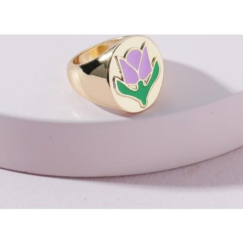 New Ins Flower Ring Simple Retro Plant Flower Tulip Ring For Women Girls Fashion Jewelry