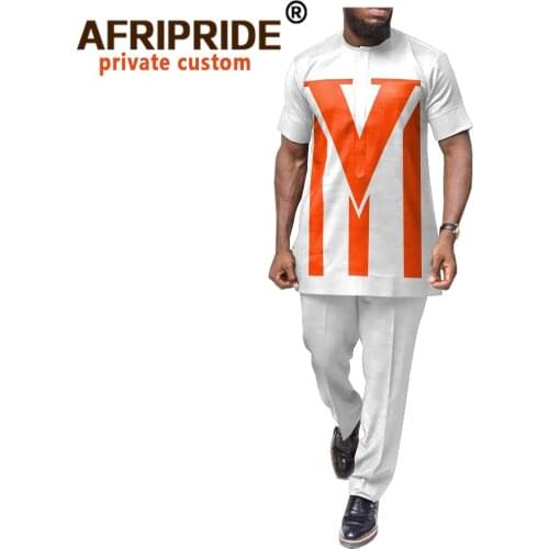 Tracksuit Men African Clothing Short Sleeve Crop Top and Pants 2 Piece Set Ankara Clothes Dashiki Outfits Tribal Shirt A2016041