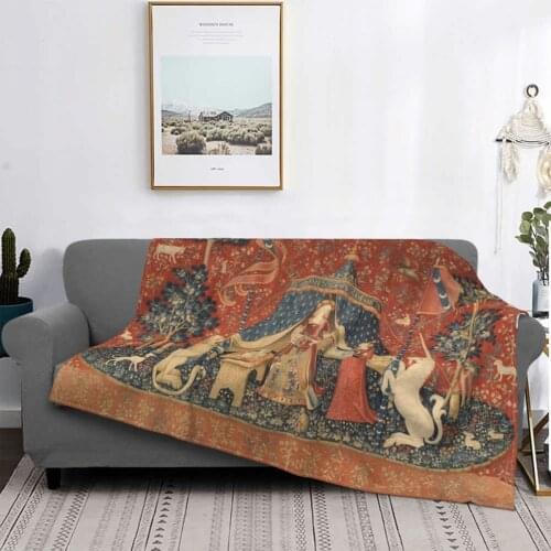The Lady With A Unicorn Blanket Coral Fleece Plush Textile Mythology Portable Warm Throw Blankets for Sofa Office Bedspreads