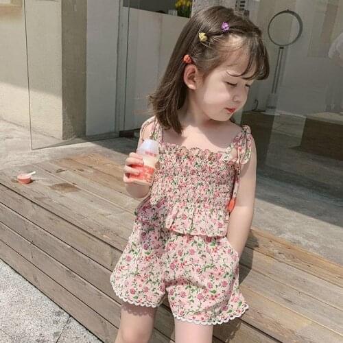 2021 summer girls floral blouse shorts suit baby foreign style camisole pants two-piece trend P4349