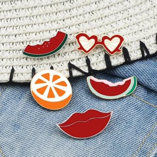 Fashion Mini Fruit Cartoon Enamel Pins Cute Watermelon Pineapple Ice Cream Glasses Brooches Shirt Hat Badge Ornaments Beach Pin