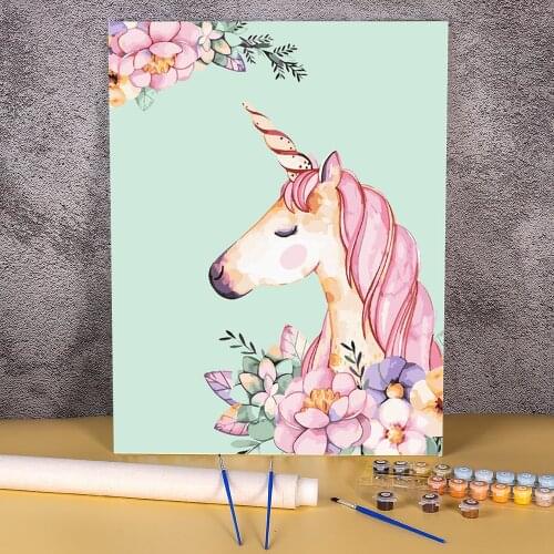 Cartoon Rainbow Unicorn Horse Animal Coloring By Numbers Painting Package Oil Paints 40*50 Canvas Pictures Wall Drawing