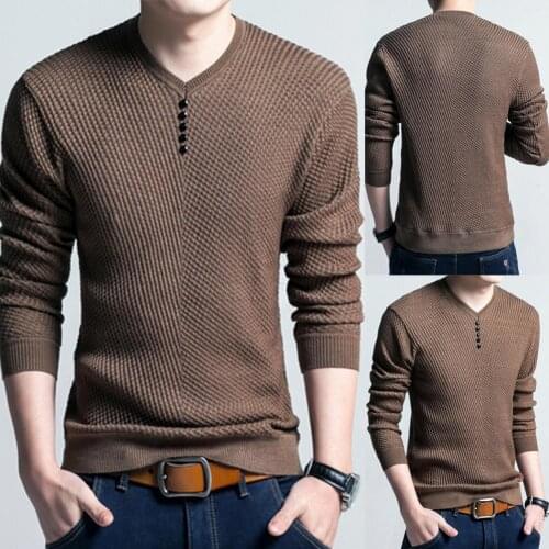 Men Long Sleeve Solid Color Buttons Decor Knitwear Plus Size Bottoming Sweater