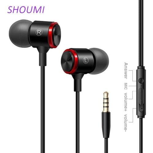 Shoumi Stereo Bass Headphones In-Ear 3.5MM Wired Earphones Metal HIFI Earpiece with Microphone for Xiaomi Samsung Huawei iPhone