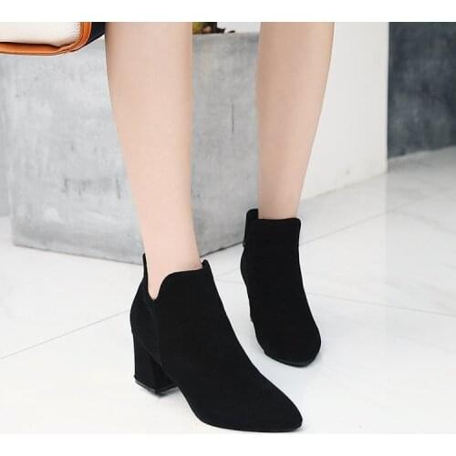 New womens spring and autumn single boot chunky heel ankle boots for womens Korean high heel plus velvet winter ankle boots