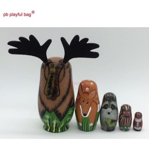 PB Playful bag Five layer elk Russian dolls set crafts handmade wooden toys birthday Christmas gift decorations HG01