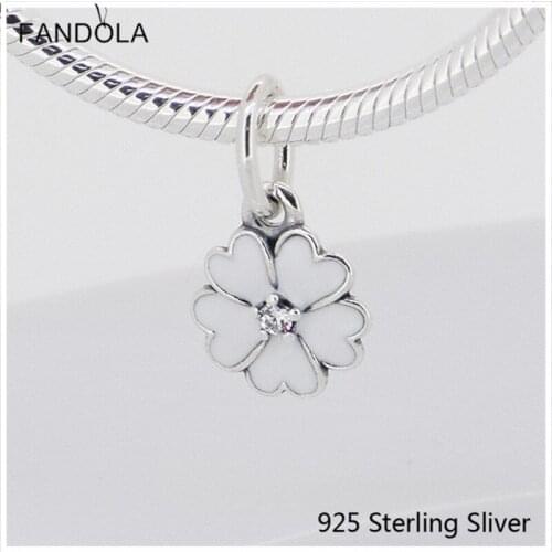 CKK Primrose Pendant With White Enamel Charms 925 Sterling Silver Beads Original Jewelry Fits For Bracelets
