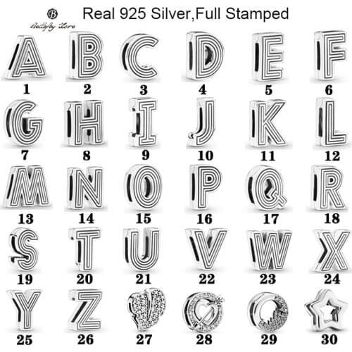 Real Sterling Silver Letter Beads Alphabet Clip Charm Stopper Fits Original Reflections Bracelet DIY Women Jewelry 925 Making