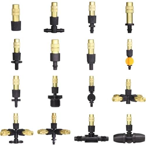 Adjustable Copper Atomizing Nozzle With 1/4" Hose Connector Garden Irrigation Misting Sprayer Sprinkler Watering Cooling System