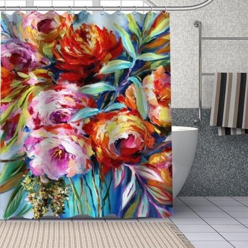 Floral Art Painting Shower Curtains Waterproof Fabric Bathroom Decoration Supply Washable Bath And Shower Curtain Custom