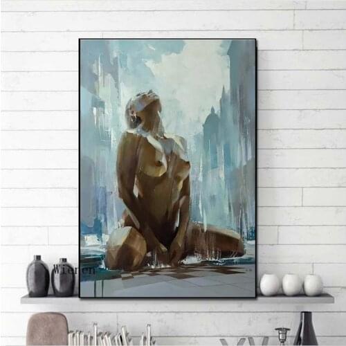 Modern Abstract Painting Sexy Nude Shower Woman Poster and Prints Wall Art Canvas Pictures for Bathroom Bedroom Loft Decor